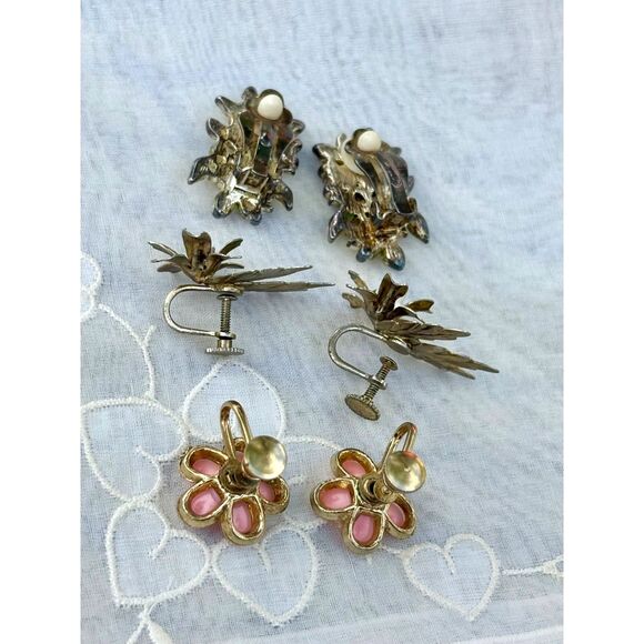 LOT of Three Vintage Earrings Rhinestone Enamel Coro Faux Pearl 1950s Jewelry - Picture 2 of 5